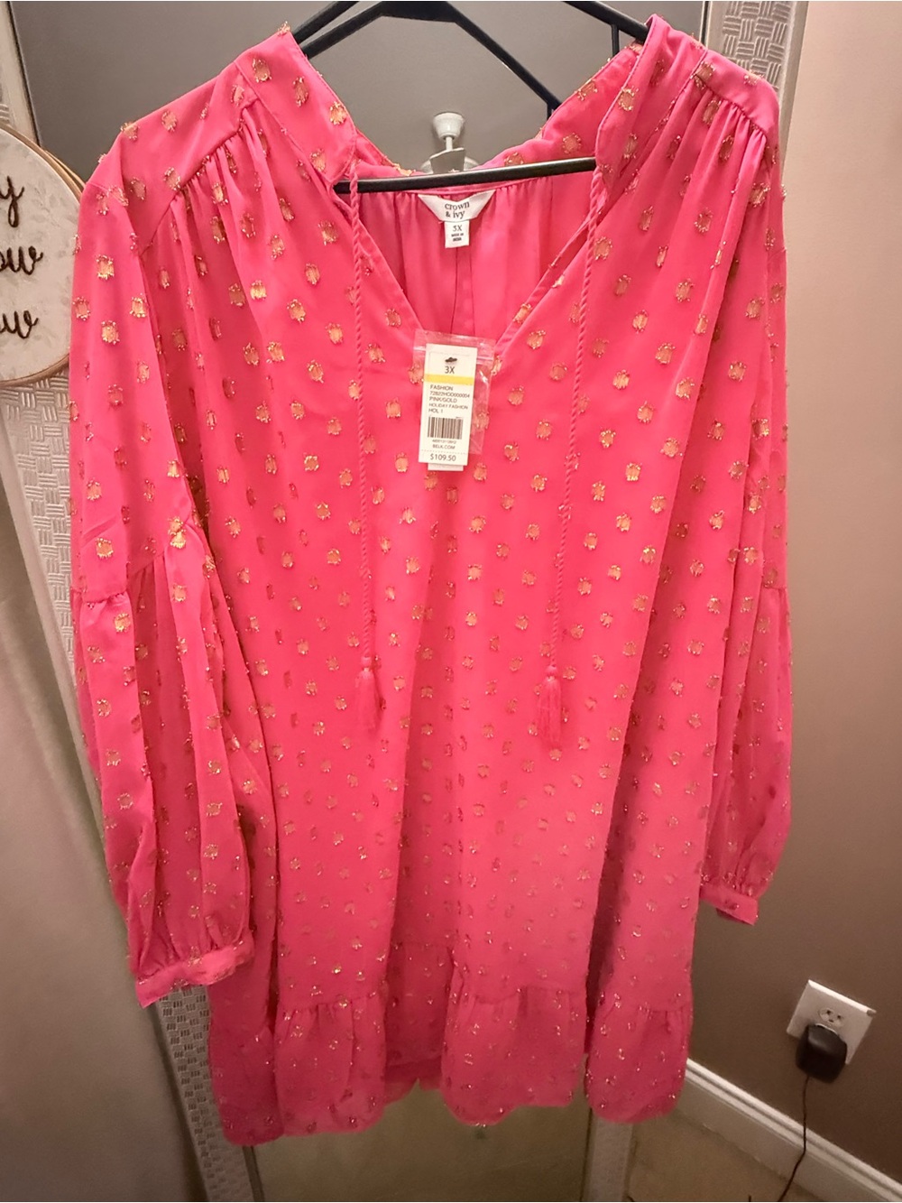 crown & ivy Hot Pink Tunic with Gold Foil Accents